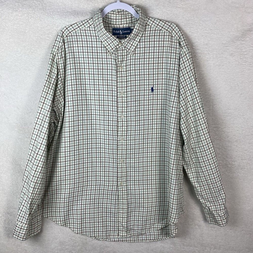 Vintage Polo Ralph Lauren Mens Classic Fit Shirt XXL Plaid Long Sleeve Button‎